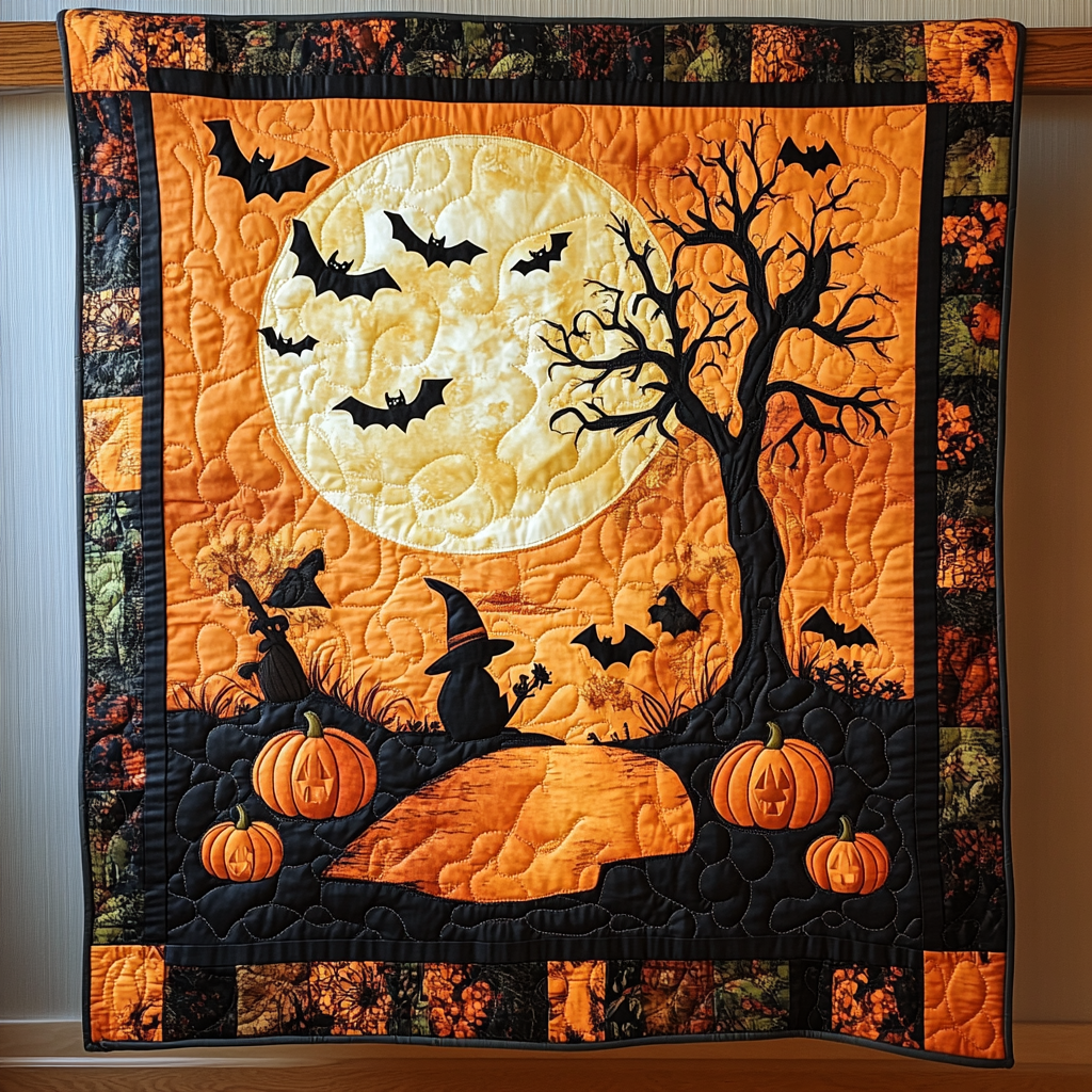 Moonlit Magic Quilted Blanket Spooky Season Decor Gift For Family - Flickden
