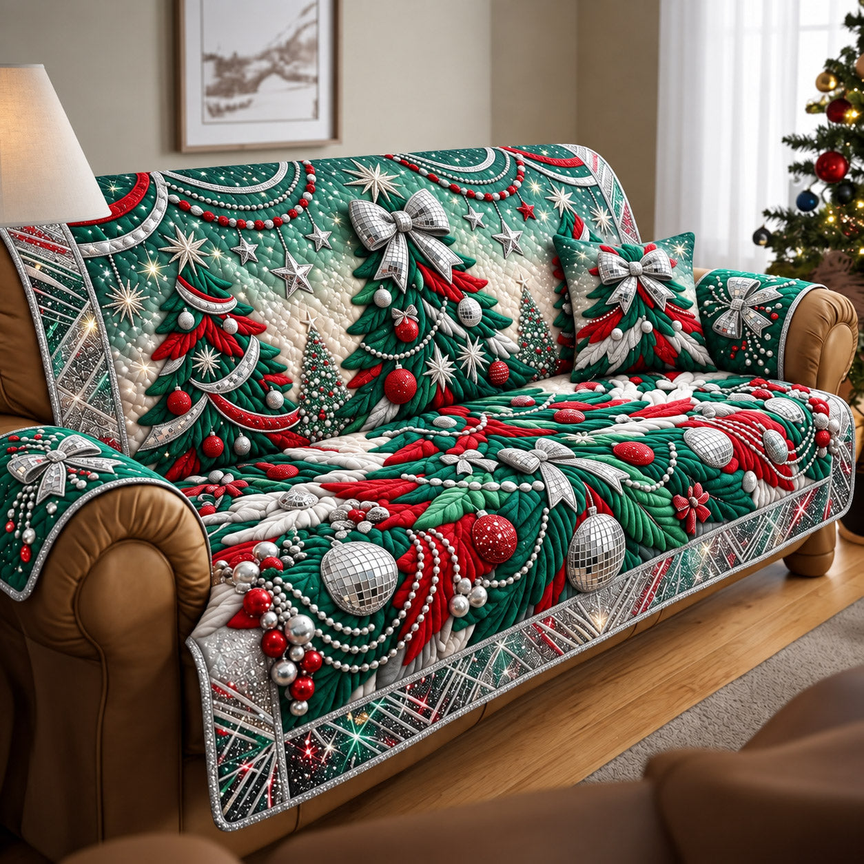 Ornament Tree Quilted Sofa Cover Xmas Living Decorations Gifts To Get Mother In Law For Christmas - Flickden