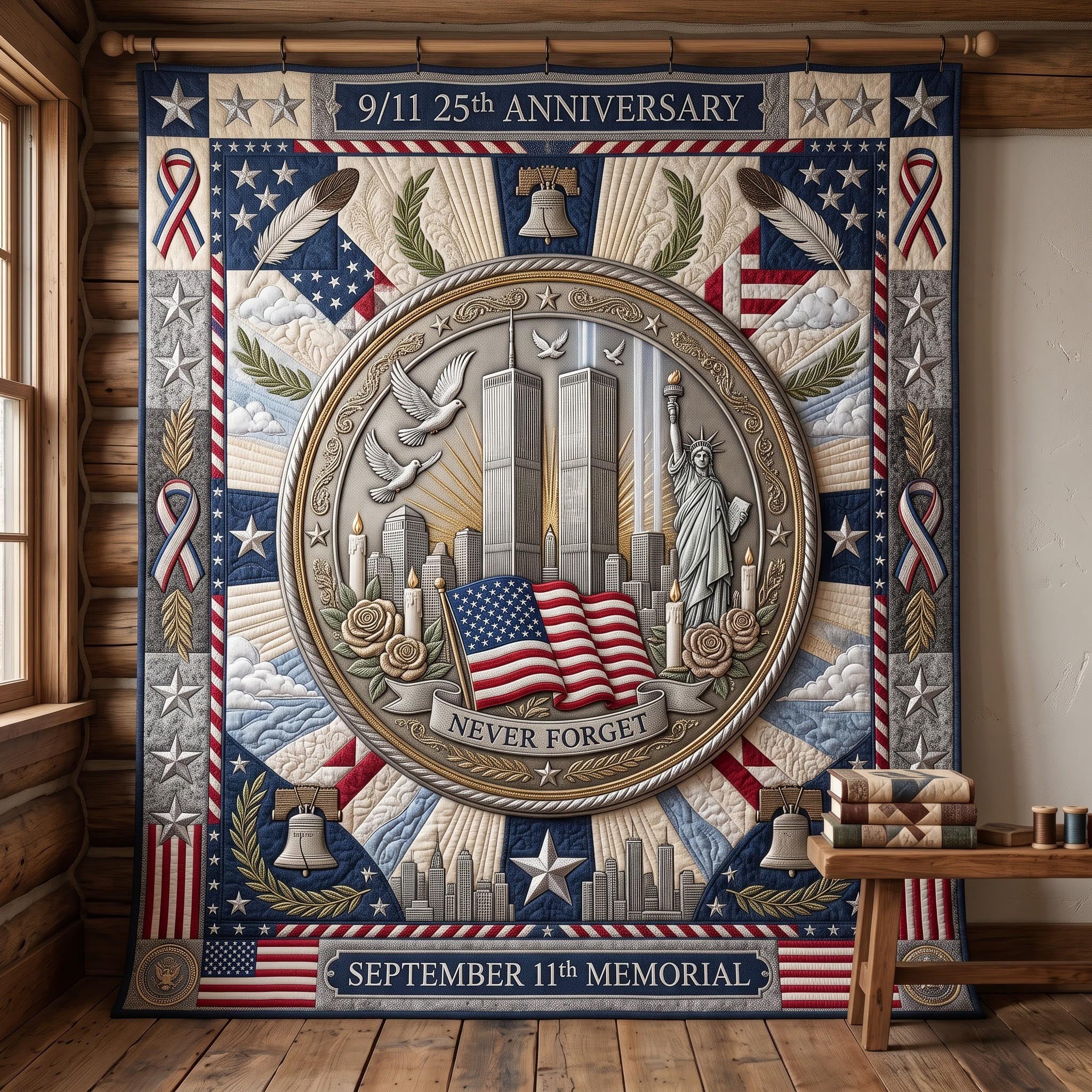Patriot Day Quilted Blanket 9 11 Remembrance 20th Anniversary Throw Blanket Gift For Veterans - Flickden