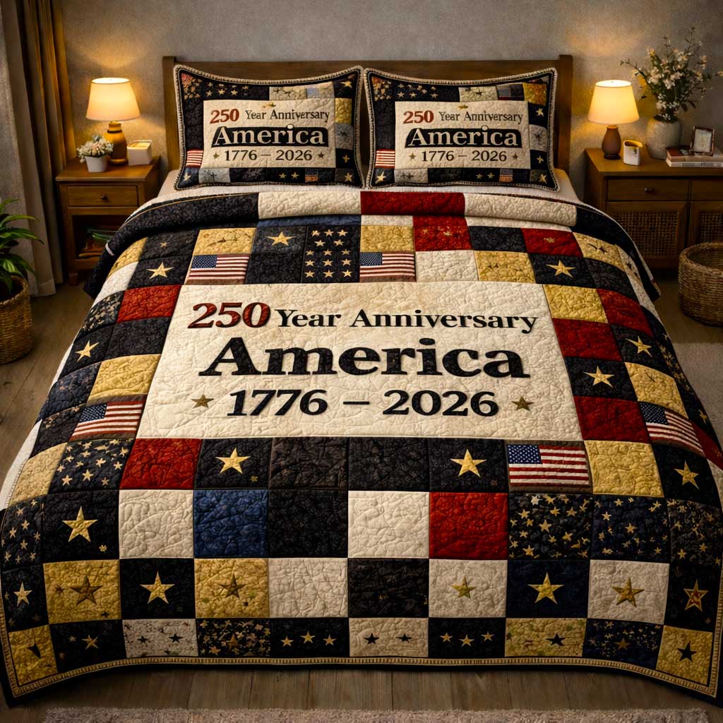 Patriot Glory Quilted Bedding Set America 1776-2026 250th Anniversary Bedding Gift For Mom - Flickden