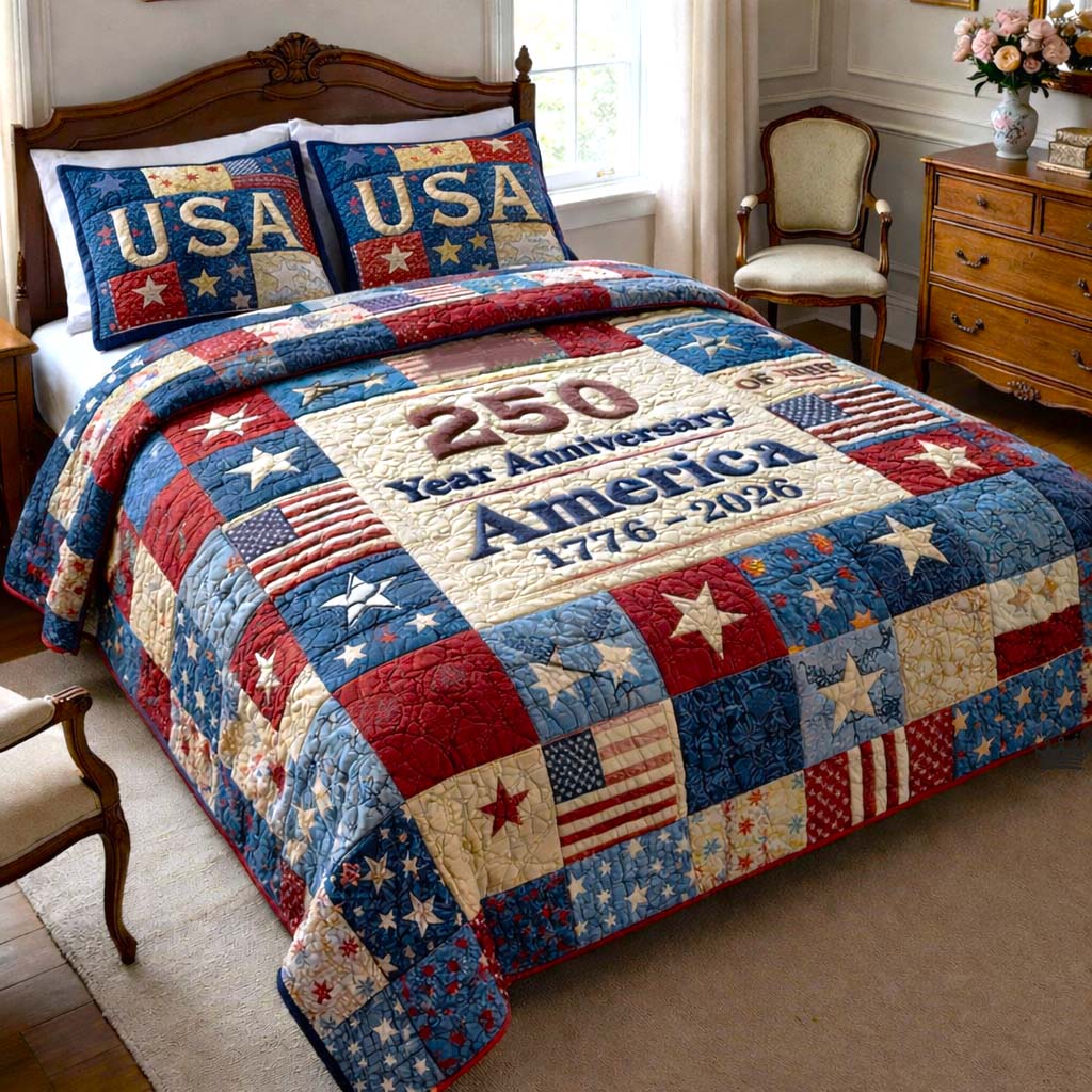 Patriot Palette Quilted Bedding Set 250 Years America Bedding Gift For Parents - Flickden