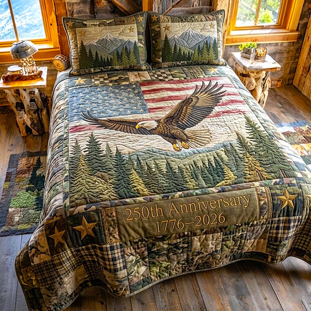 Patriot Spirit Quilted Bedding Set Rustic Western Pine Forest Wildlife Bedding Gift For Men - Flickden