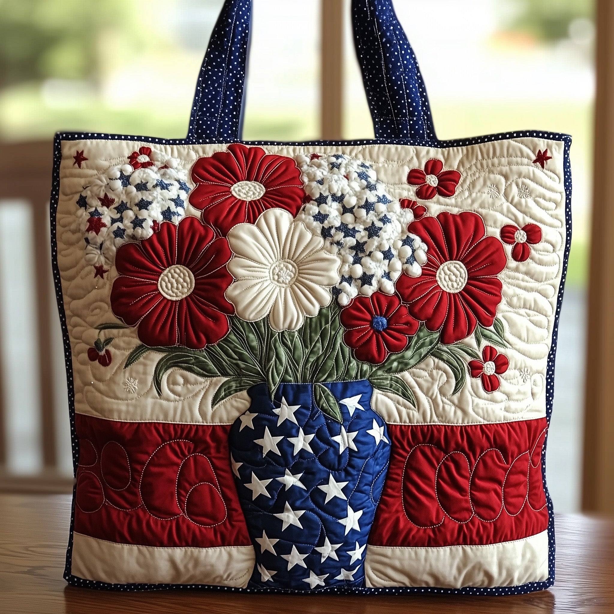 Patriotic Peckers Quilted Tote Bag Elegant Floral Basket USA Flag Shoulder Bag Gift For Women - Flickden