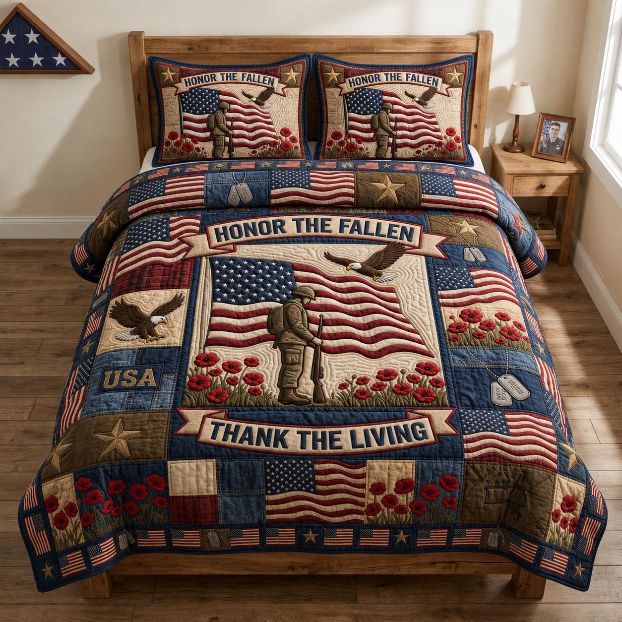 Patriotic Veteran Quilted Bedding Set Holiday Home Decor Military Retirement Gift - Flickden