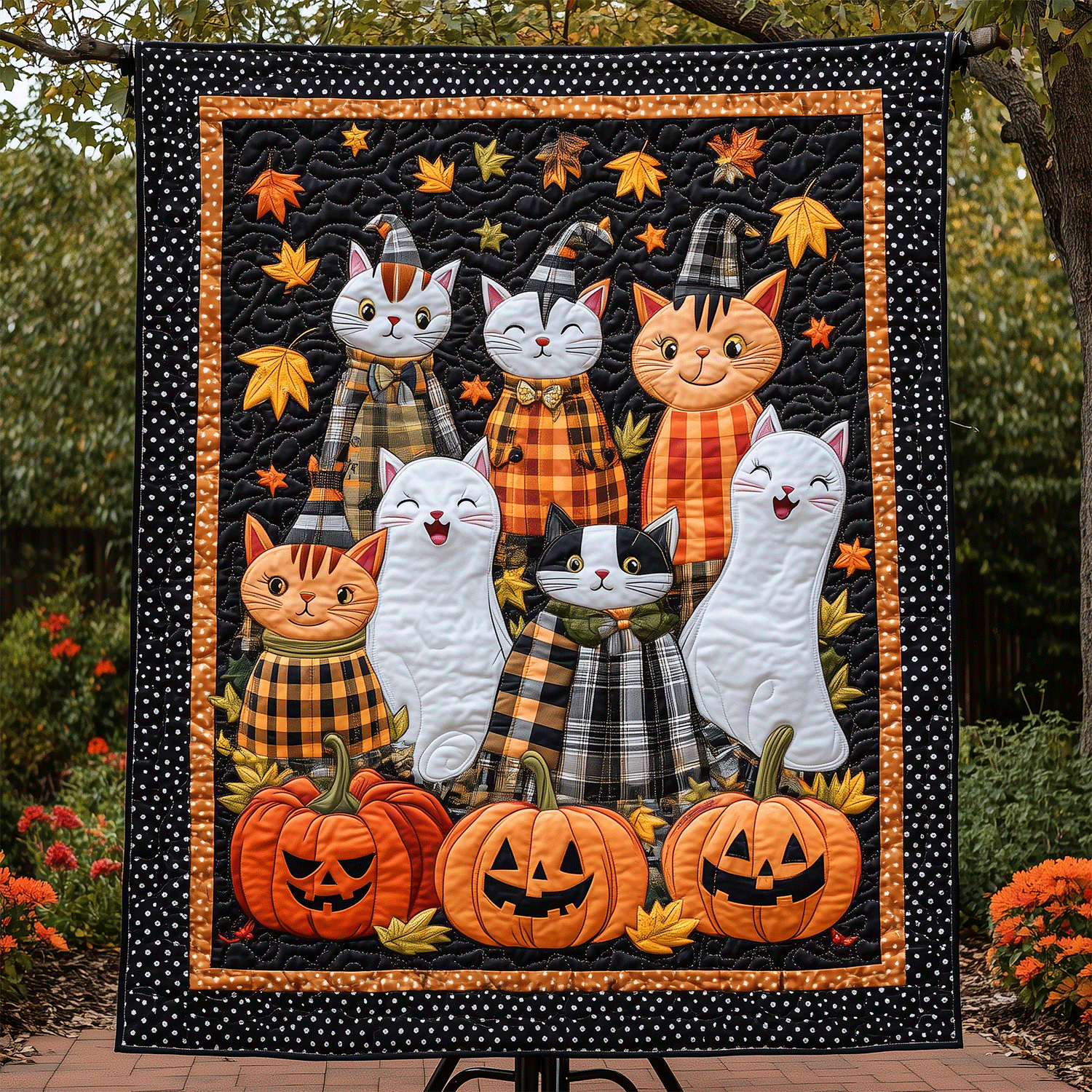 Paws And Pumpkins Quilted Blanket Pumpkin Home Decor Gift For Pet Owners - Flickden