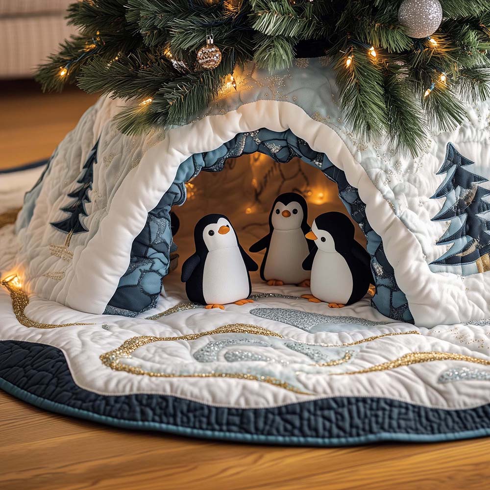 Penguin Quilted Cozy Winter Tree Skirt Charming Christmas Gifts For Family And Friends - Flickden