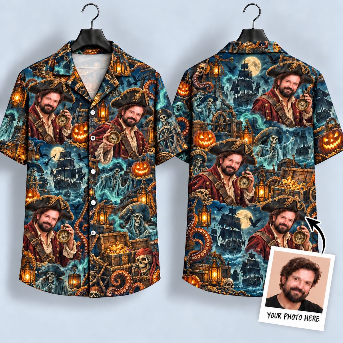 Personalized Pirate Treasure Hawaiian Shirt Couples Outfits Halloween GIft For Dad - Flickden