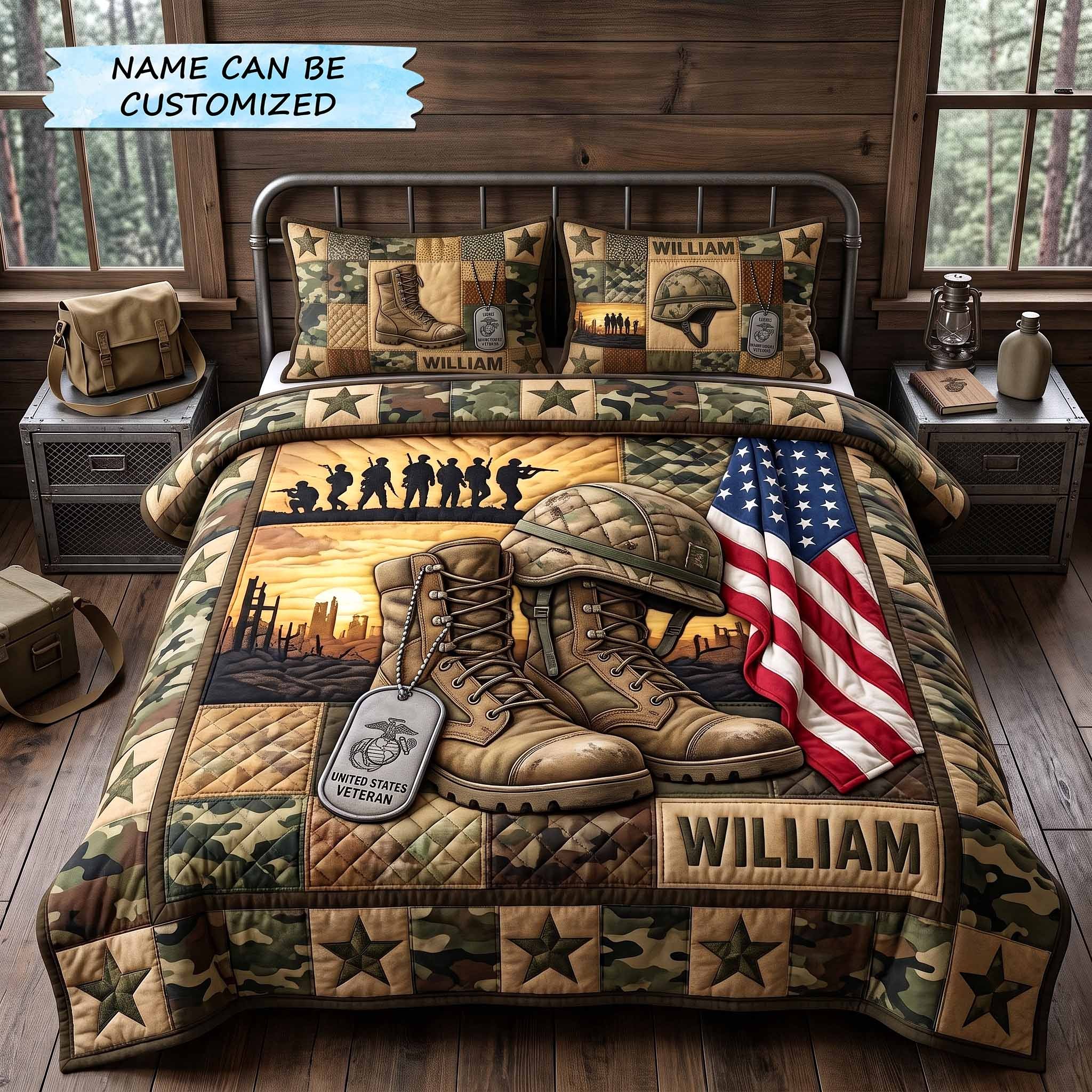 Personalized Veteran Pride Quilted Bedding Set Patriotic Military Home Decor Veteran Gift - Flickden