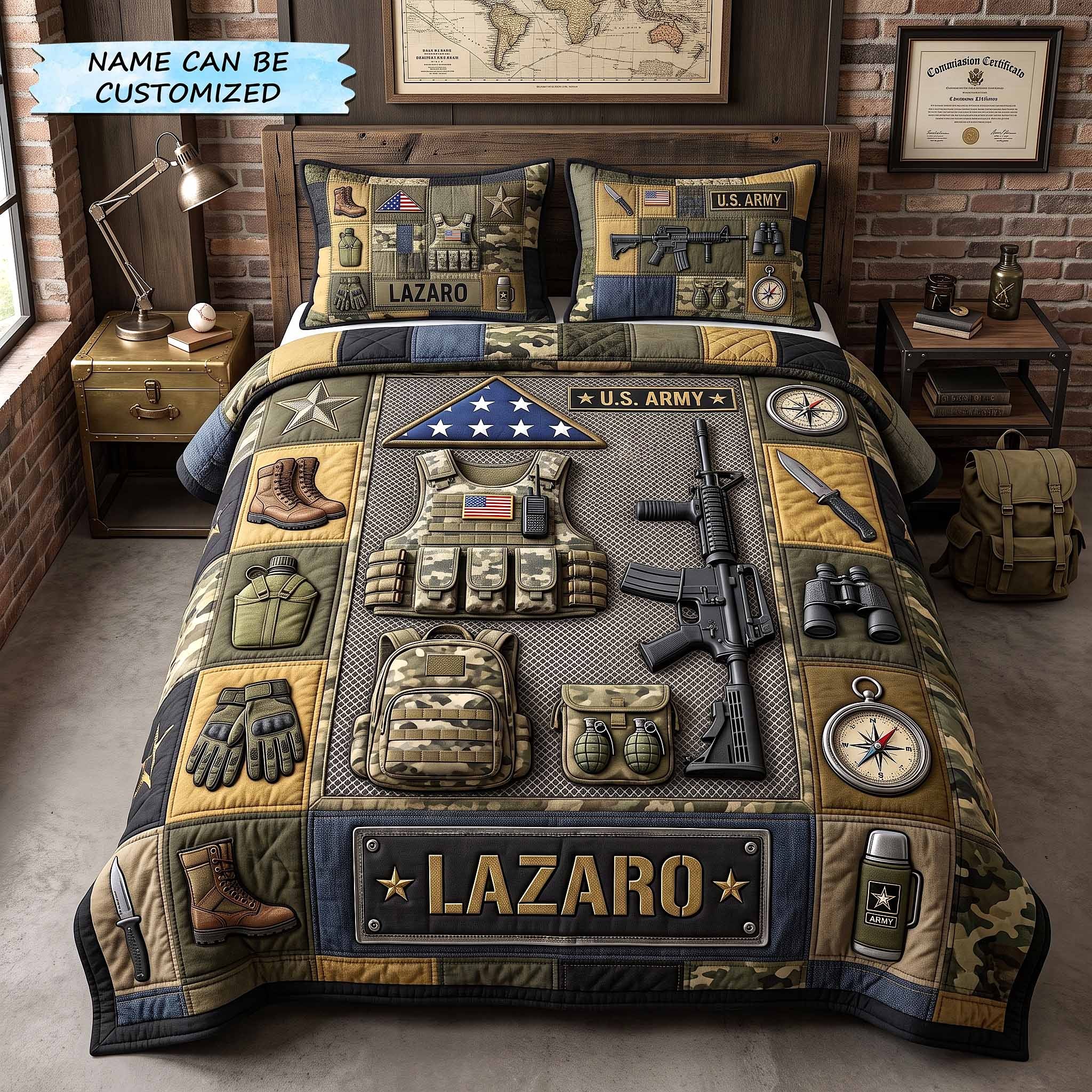 Personalized Veteran Pride Quilted Bedding Set Patriotic Military Room Decor Veteran Gift - Flickden