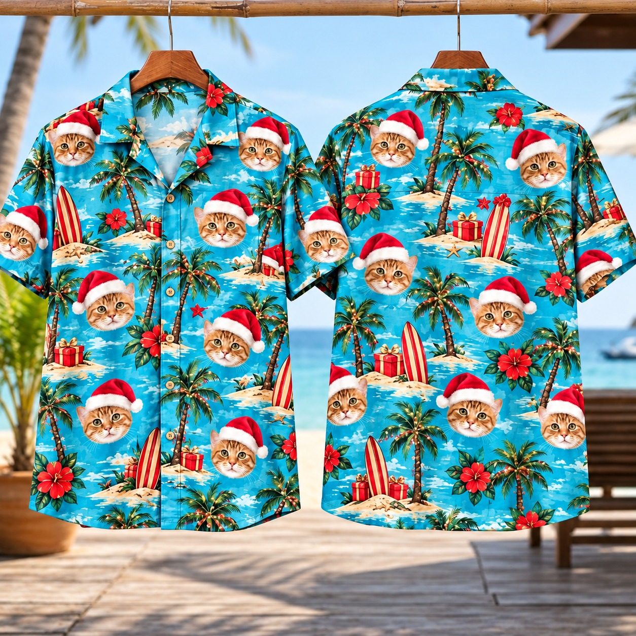 Poolside Santa Claus Hawaiian Shirt Aqua Christmas Back Xmas Outfit Christmas Gifts For Him - Flickden