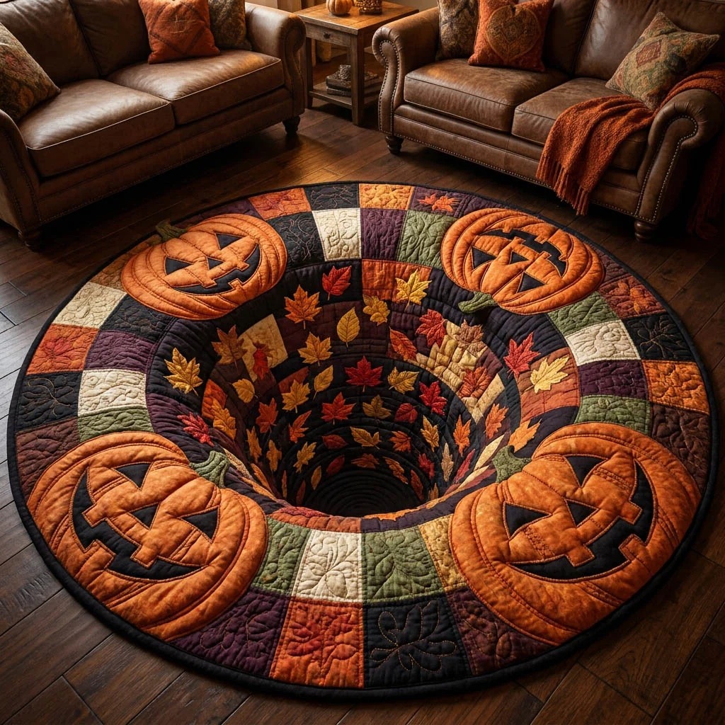 Pumpkin Hole Quilted Round Mat Halloween Home Decor Halloween Decor Gifts - Flickden