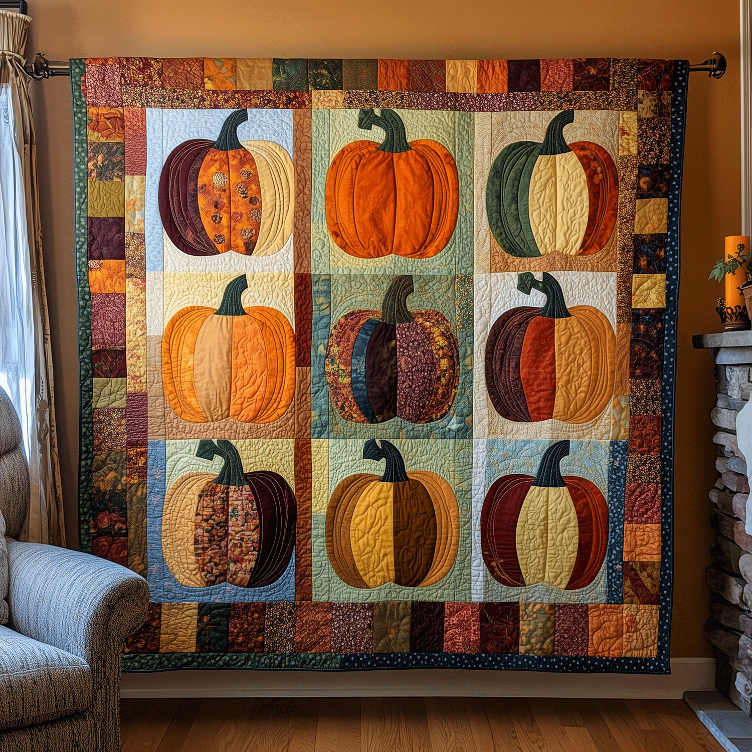 Pumpkin Spice Quilted Blanket Fall Bedroom Decor Best Gift For Halloween Day Fans - Flickden