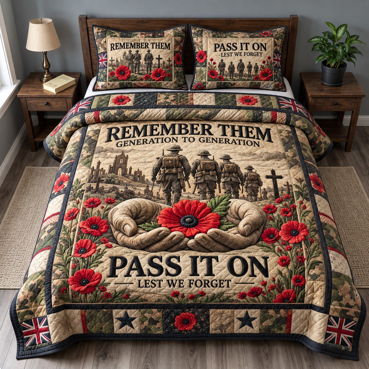 Remember Their Service Quilted Bedding Set Veteran Room Decor Veterans Day Present For Him - Flickden