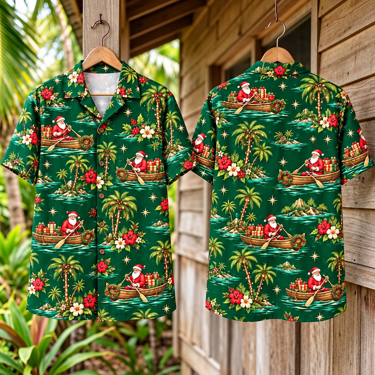 Rowboat Santa Claus Hawaiian Shirt Tropical Christmas Back Xmas Outfit Christmas Gifts For Dad - Flickden
