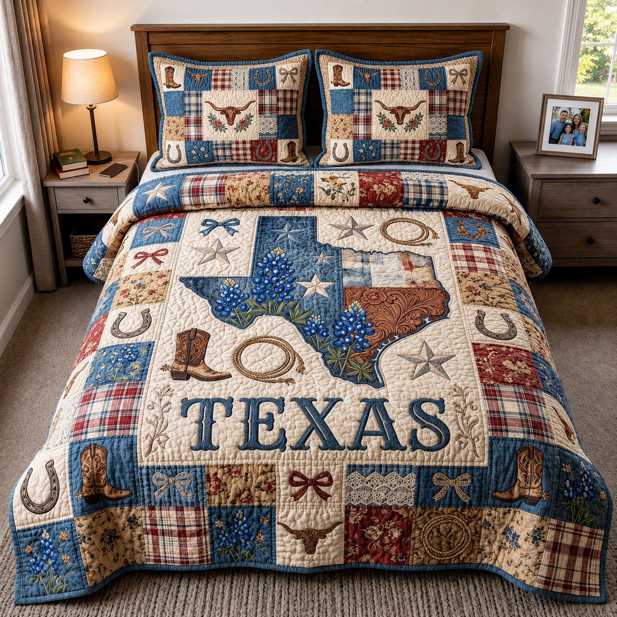 Rustic Texas Quilted Bedding Set Country Western Horseshoe Bedding Gift For Dad - Flickden