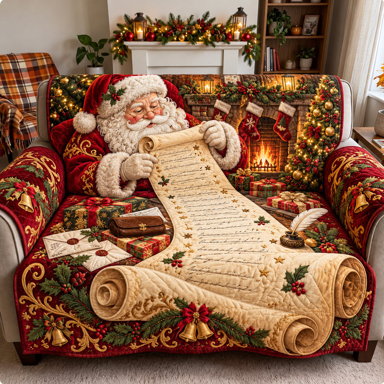 Santa Christmas Wish List Quilted Sofa Cover Christmas Sofa Decor Stocking Stuffer Ideas For Men - Flickden