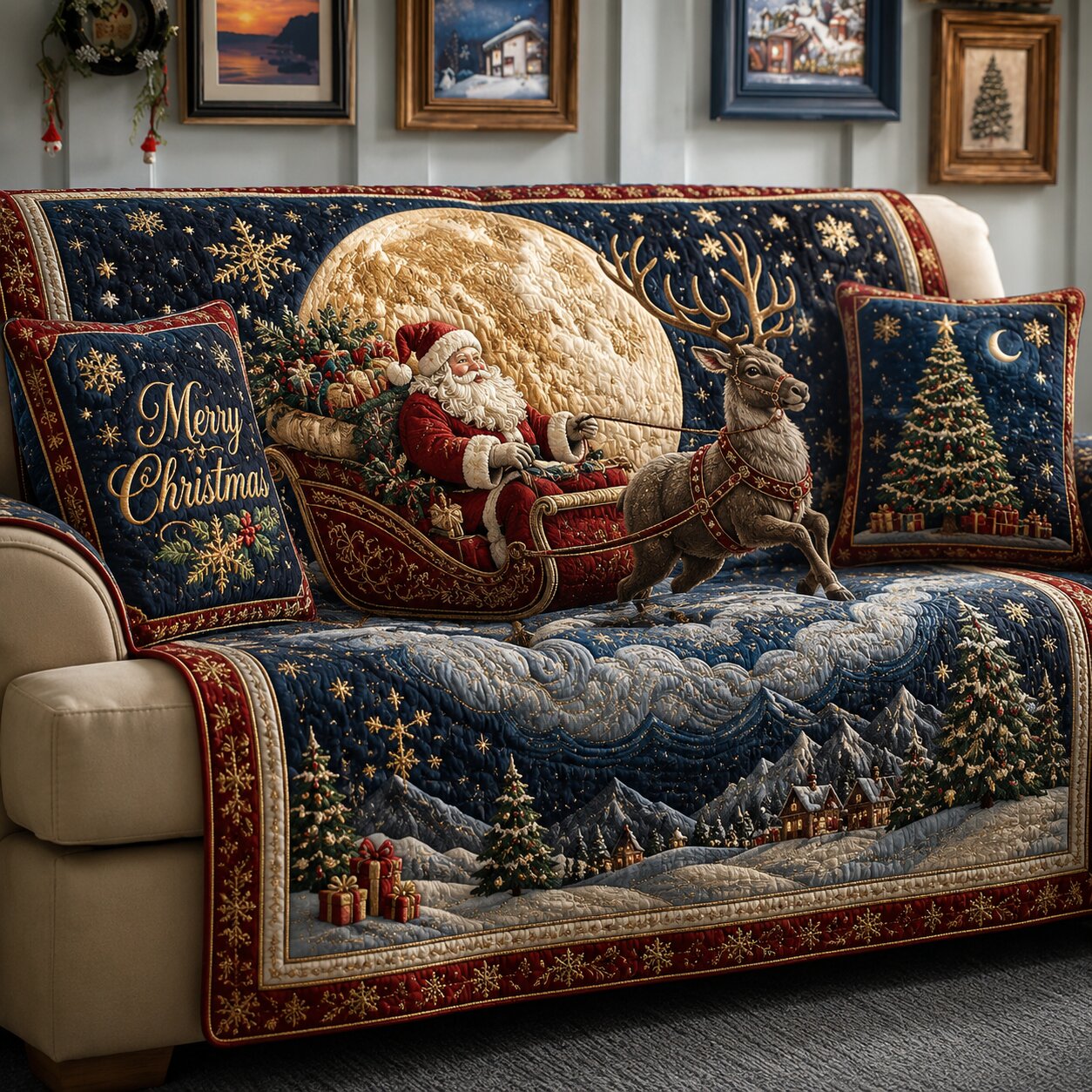 Santa Claus Quilted Sofa Cover Christmas House Decorations Christmas Secret Santa Gifts - Flickden