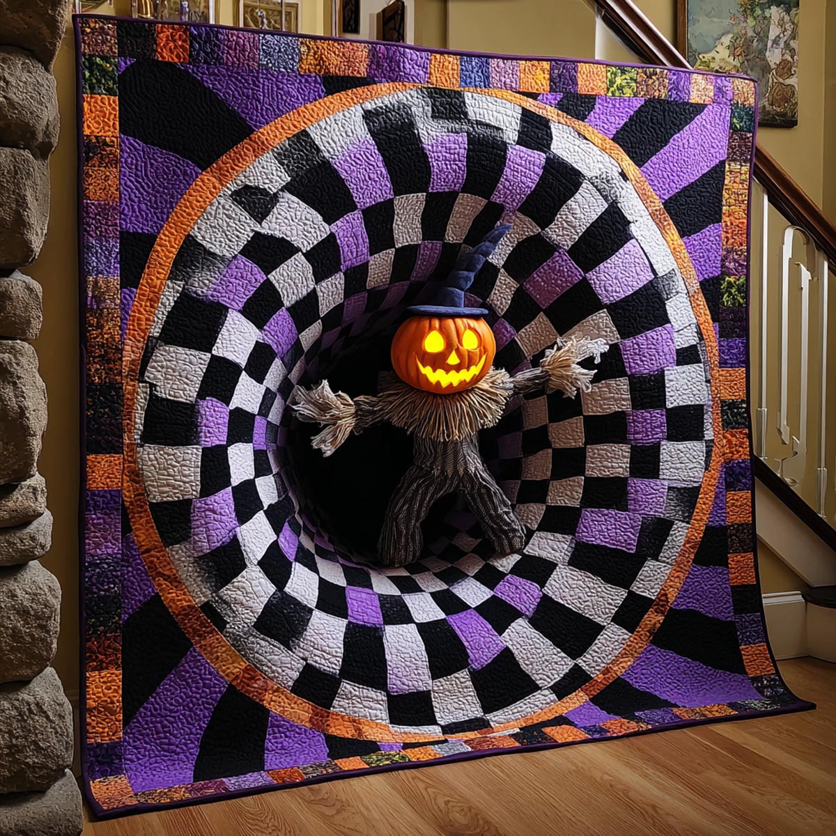 Scarecrow Lantern Portal Quilted Blanket Spooky Home Decor Gift For Granddaughter - Flickden