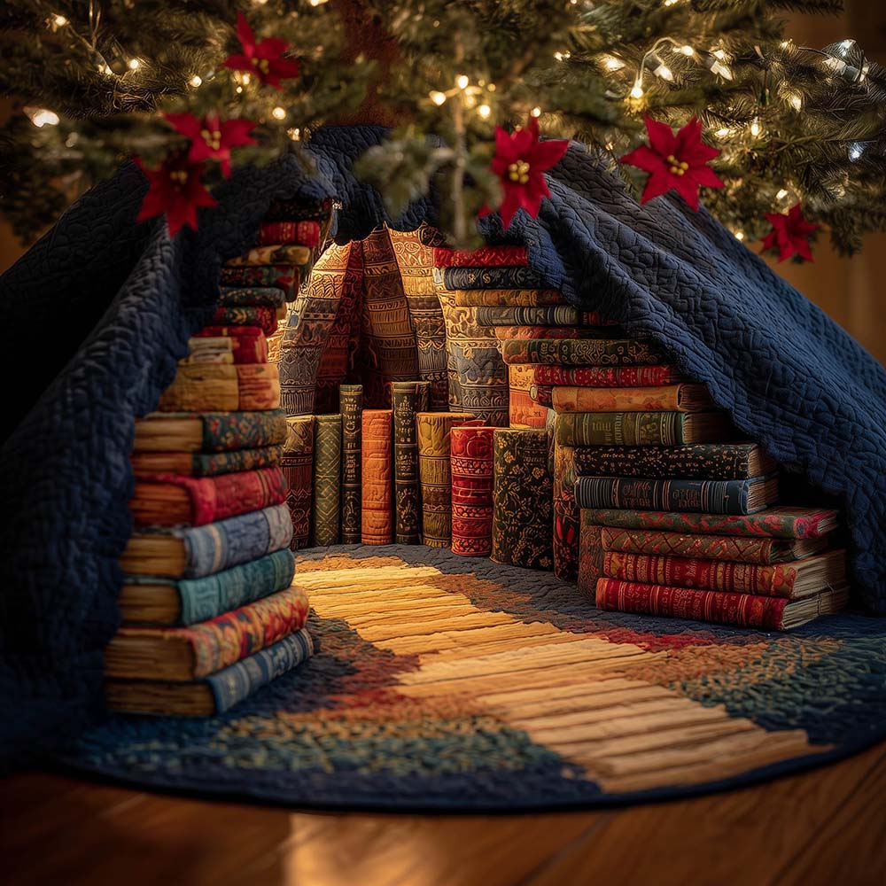 Secret Library Quilted Woodland Christmas Tree Skirt Holiday Gifts For Cozy Home Enthusiasts - Flickden