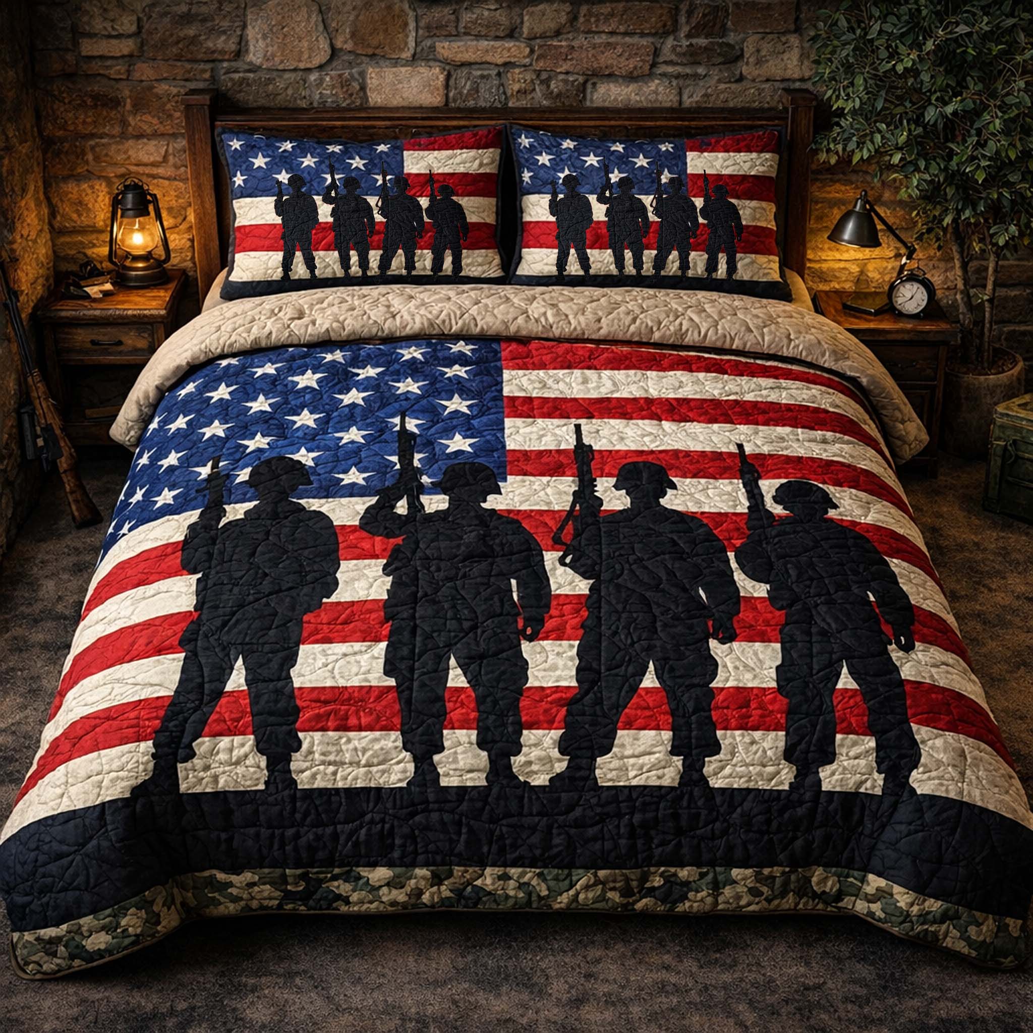 Silent Patrol Quilted Bedding Set Patriotic USA Flag Army Bedding Gift For Dad - Flickden