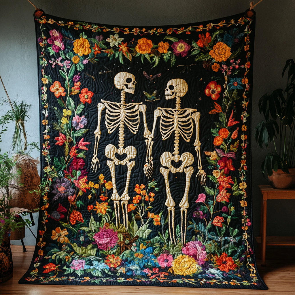 Skeleton Couple Halloween Quilted Blanket Halloween Bedroom Decoration - Flickden