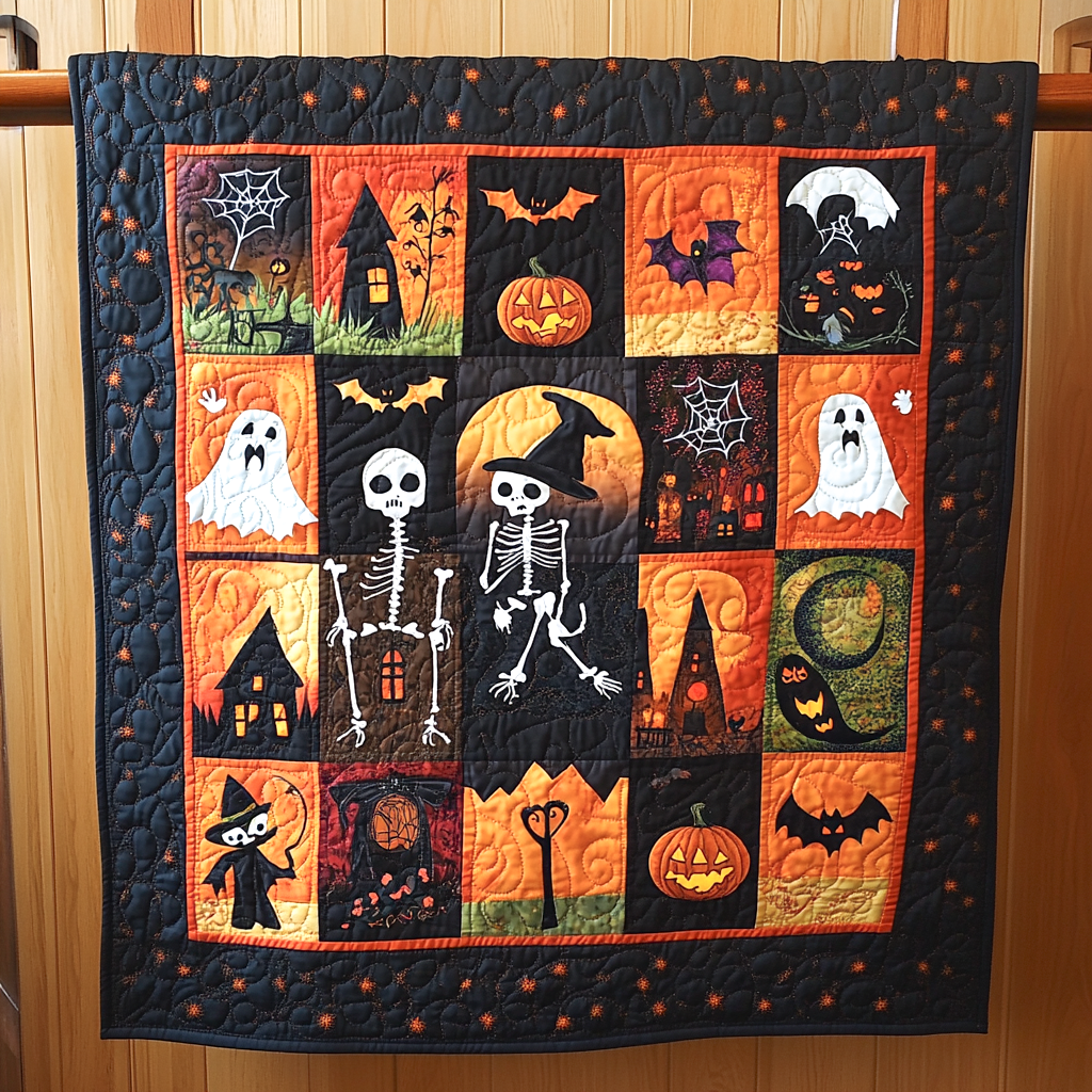 Skeleton Dance Quilted Blanket Spooky Halloween Home Decor Gift For Her - Flickden