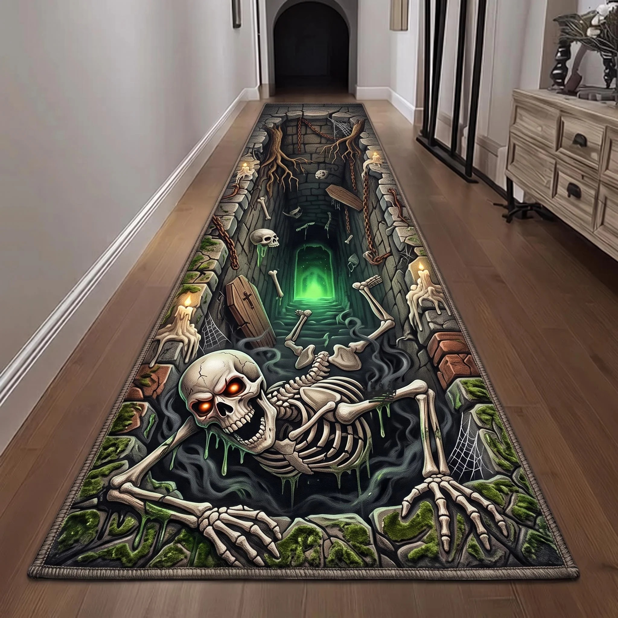 Skeleton Vibes Runner Rug Halloween Decor Ideas For Living Room - Flickden