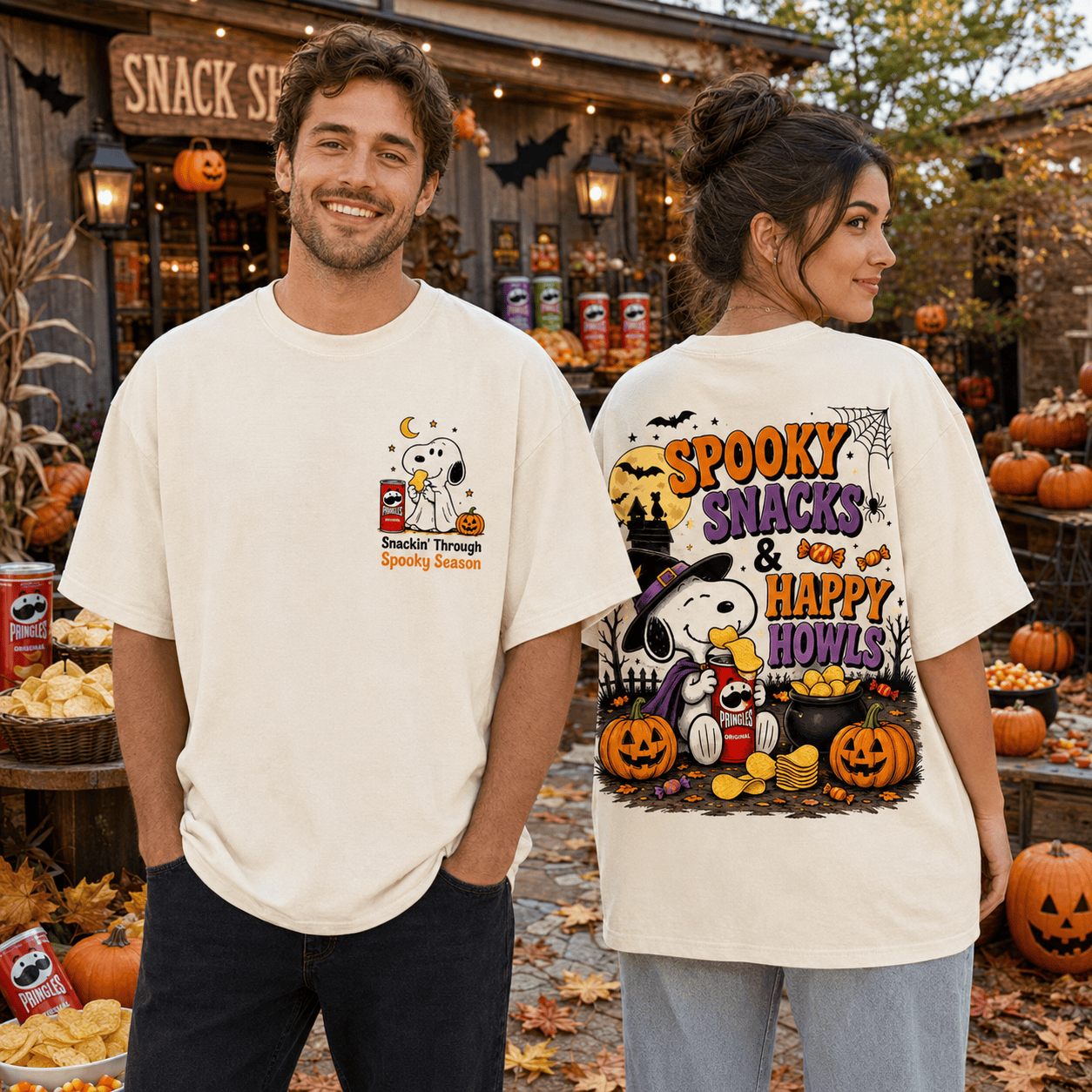 Snoopy Halloween Merch Spooky Snacks Pringles T-Shirt Snoopy Apparel Gifts For Sister - Flickden