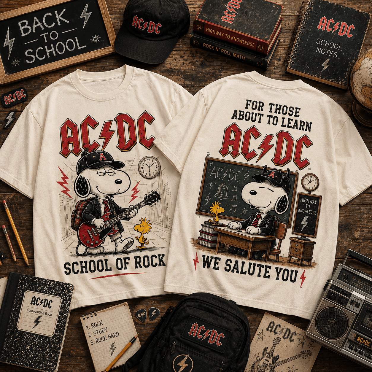 Snoopy Merch ACDC School Of Rock T-Shirt Vintage Snoopy Clothes Gifts For Brother - Flickden