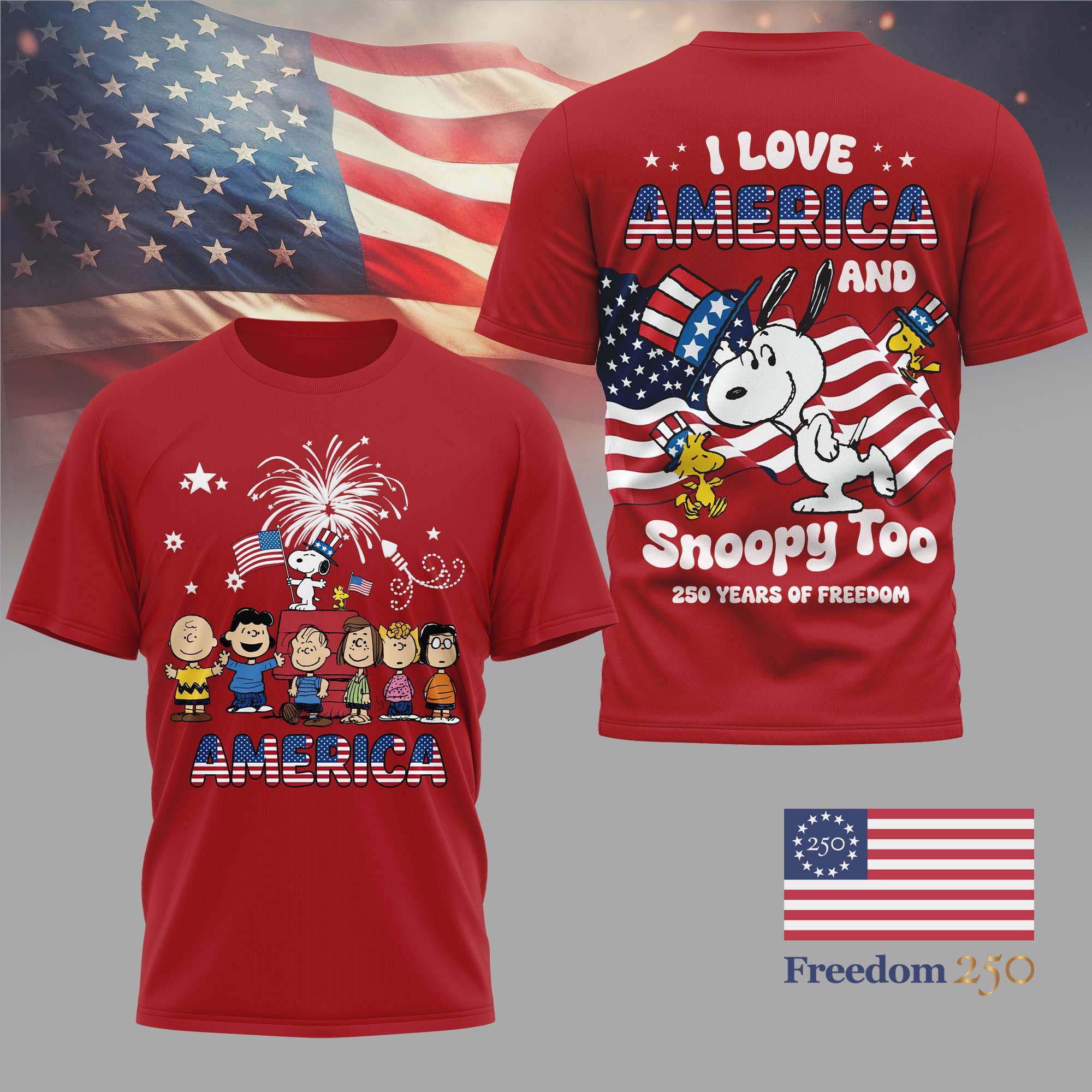 Snoopy Merch America 250 Years Freedom T-Shirt Patriotic Snoopy Clothes Gifts For Dad - Flickden