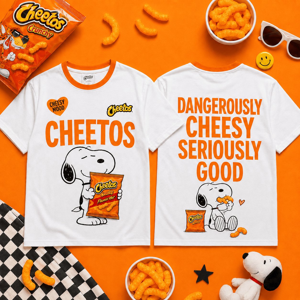 Snoopy Merch Cheetos Dangerously Cheesy T-Shirt Peanuts Snoopy Clothes Gifts For Son - Flickden