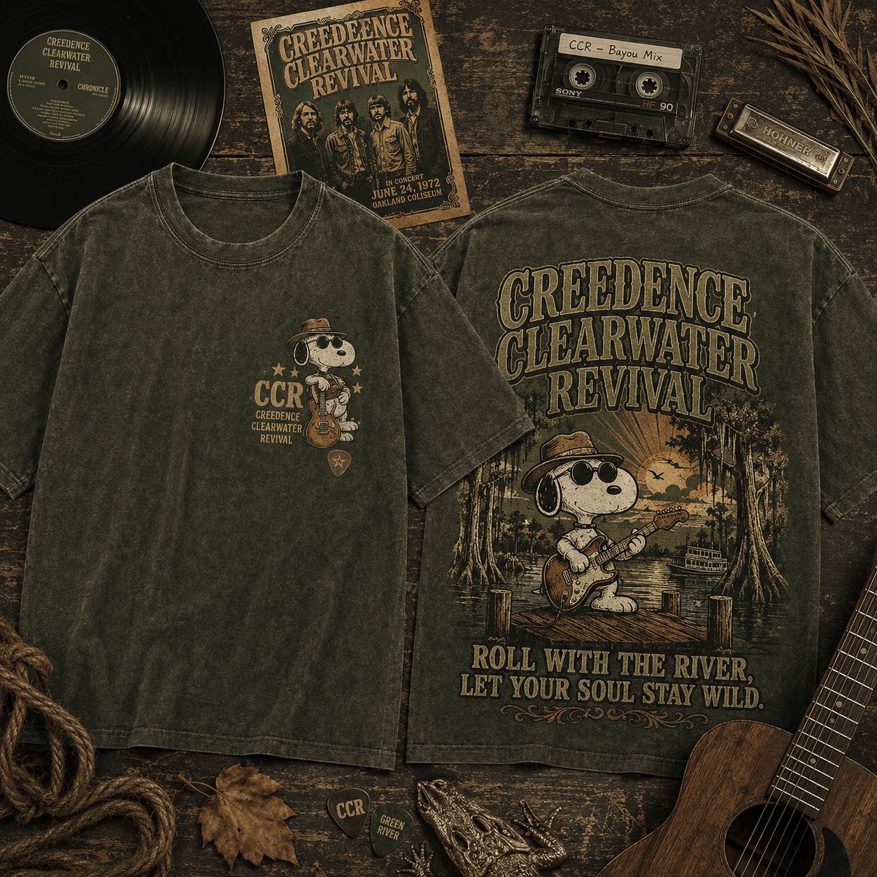 Snoopy Merch Creedence Clearwater Revival Snoopy T-Shirt Snoopy Apparel Gifts For Rock Fans - Flickden