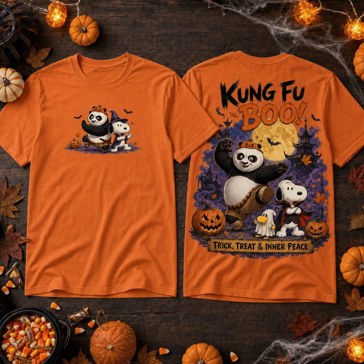 Snoopy Merch Kung Fu Panda And Snoopy T-Shirt Halloween Apparel Gift For Dad - Flickden