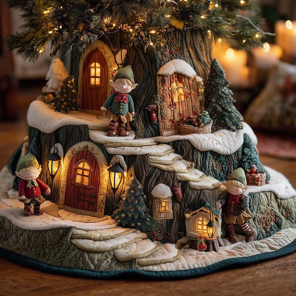 Snow Elf Quilted Elegant Christmas Tree Skirt Memorable Gifts For Loved Ones - Flickden