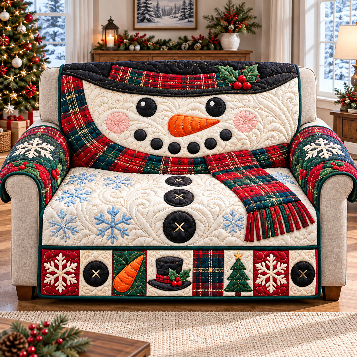 Snowman Frozen Fun Quilted Sofa Cover Christmas Sofa Decorations Christmas Gift For Girlfriend - Flickden