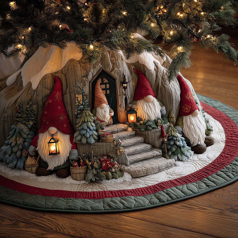 Snowy Gnome Quilted Pine Vintage Christmas Tree Skirt Special Holiday Gifts For Family - Flickden
