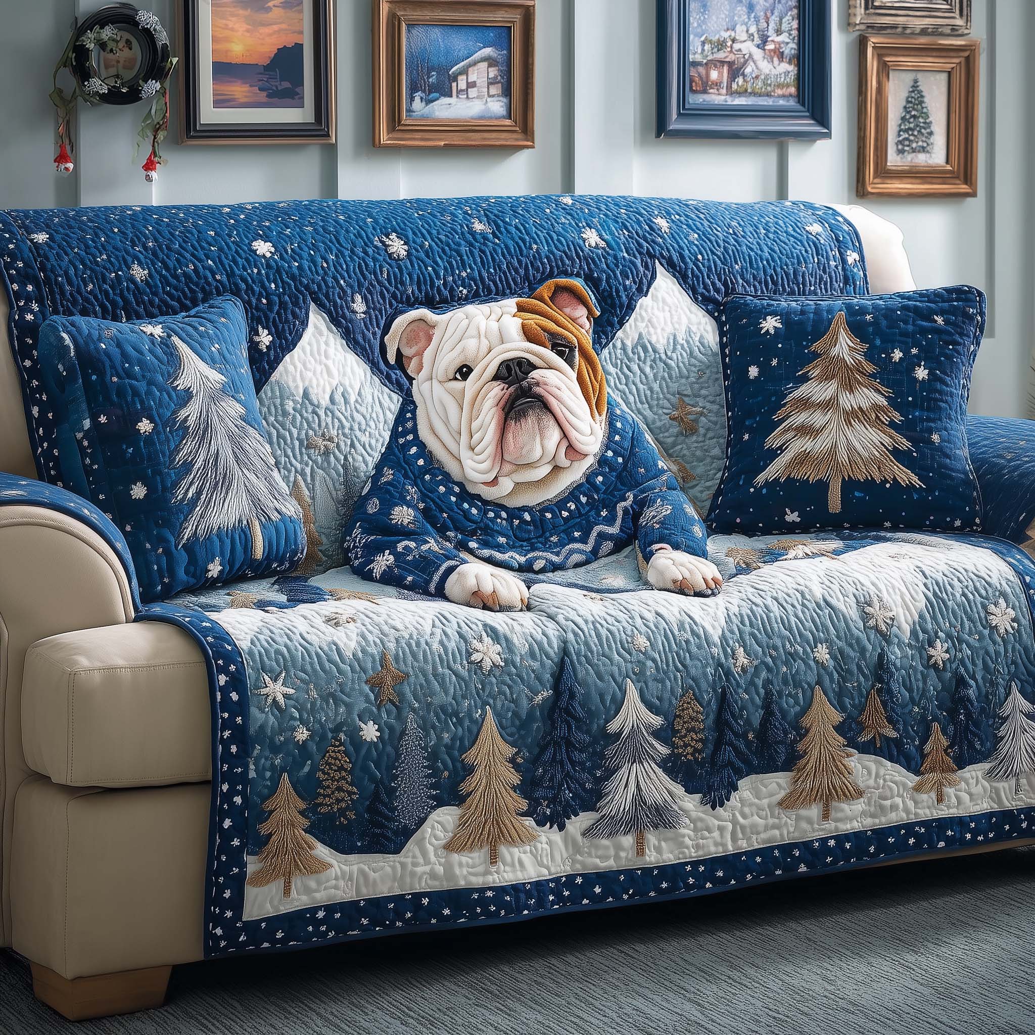 Snowy Sweater Quilted Sofa Cover Christmas Sofa Decor Christmas Gifts For Husband - Flickden
