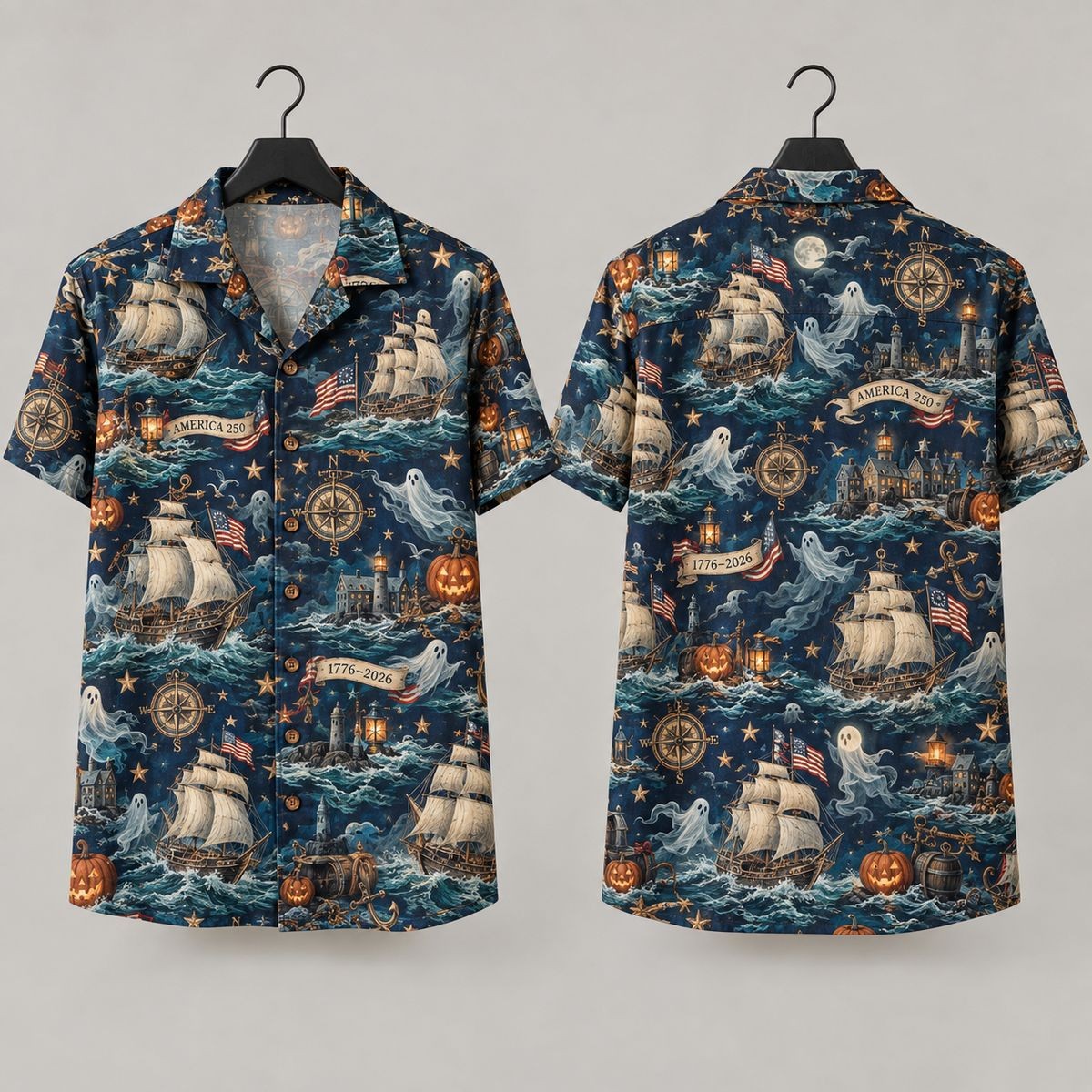 Spooky Sailing Ship Hawaiian Shirt Halloween Clothes Best Gift For Son - Flickden