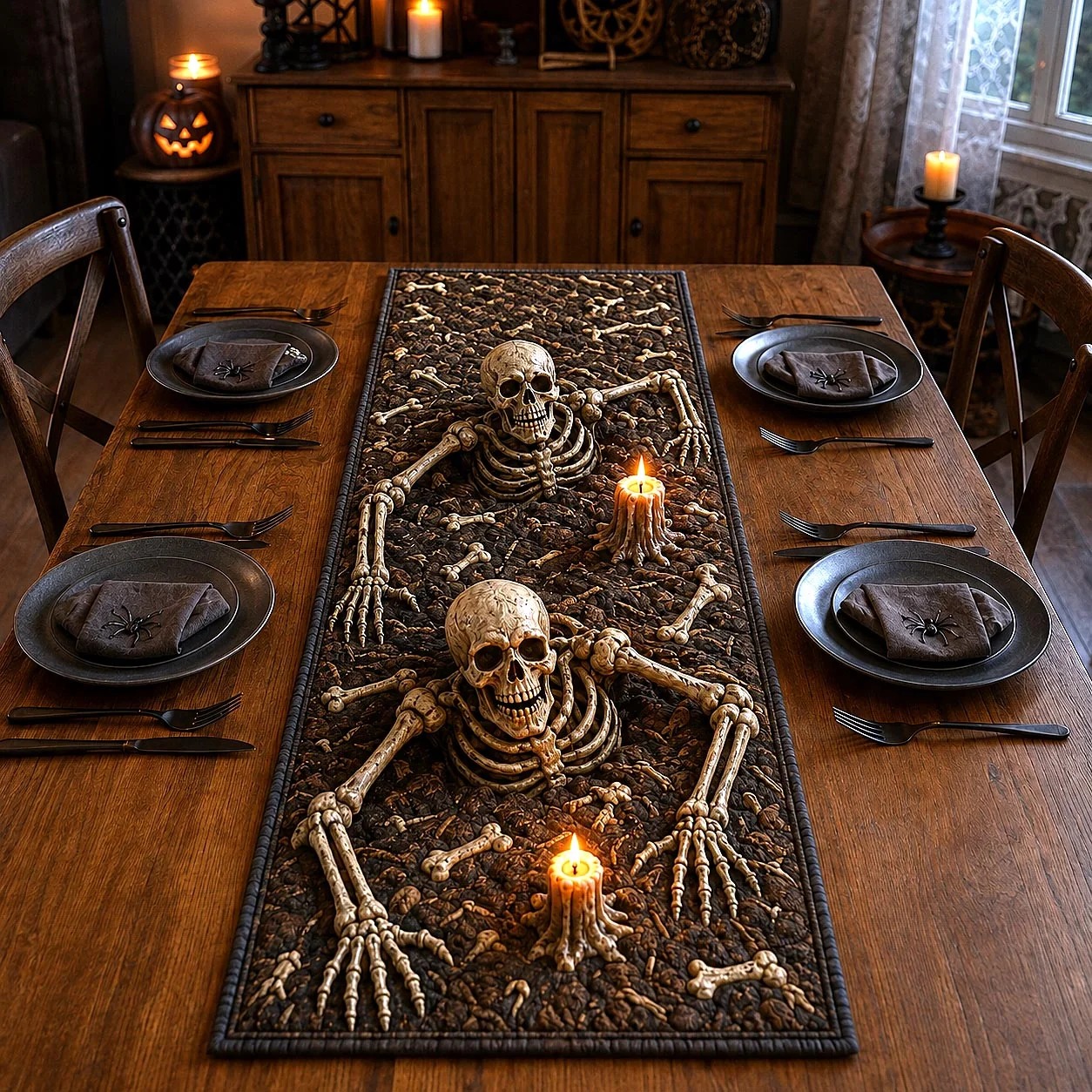 Spooky Skeletons Quilted Table Runner Decorating Your Home For Halloween - Flickden