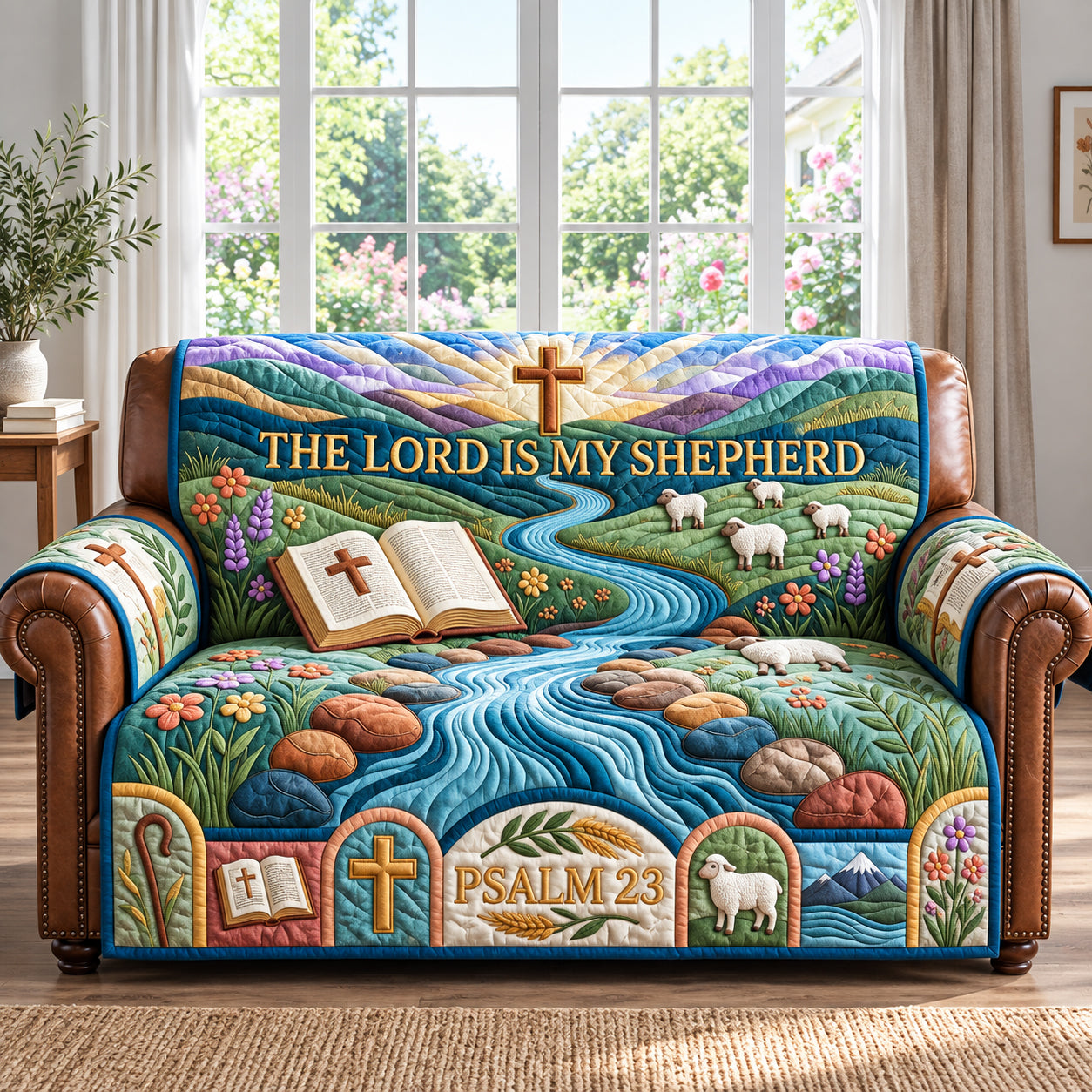 The Lord Is My Shepherd Quilted Sofa Cover Xmas Decorations Secret Santa Present Ideas - Flickden
