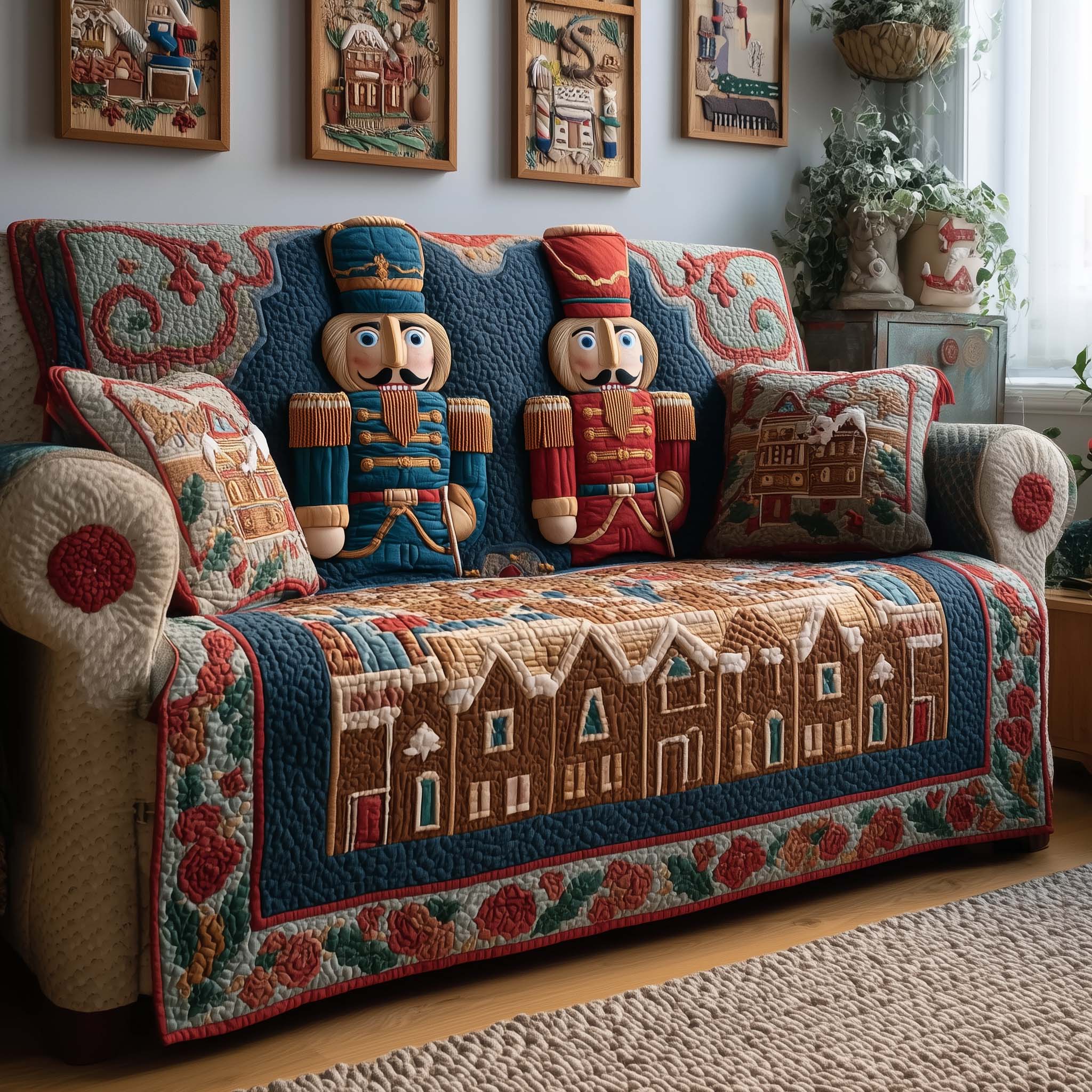 Twin Nutcracker Quilted Sofa Cover Xmas Home Decor Best Christmas Gifts For Men - Flickden