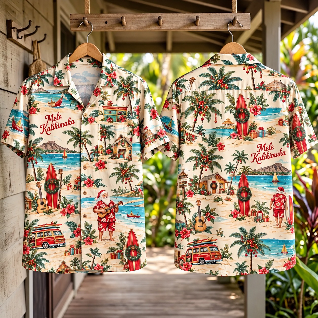 Ukulele Hawaiian Shirt Mele Kalikimaka Back Xmas Clothing Christmas Gifts For Brother - Flickden