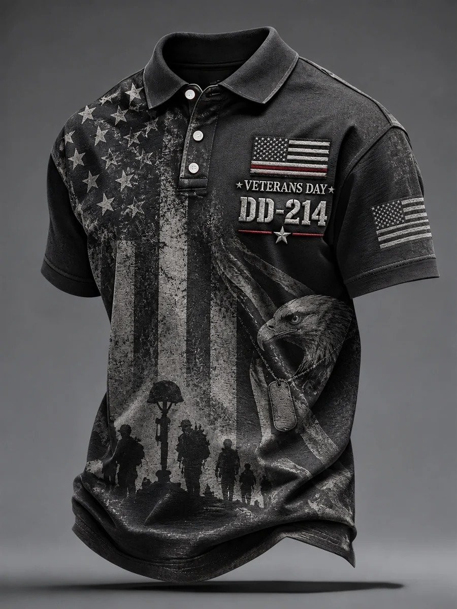Veteran Day Merch DD 214 Eagle Polo Shirt Vintage Army Veteran Clothes Gift For Dad - Flickden