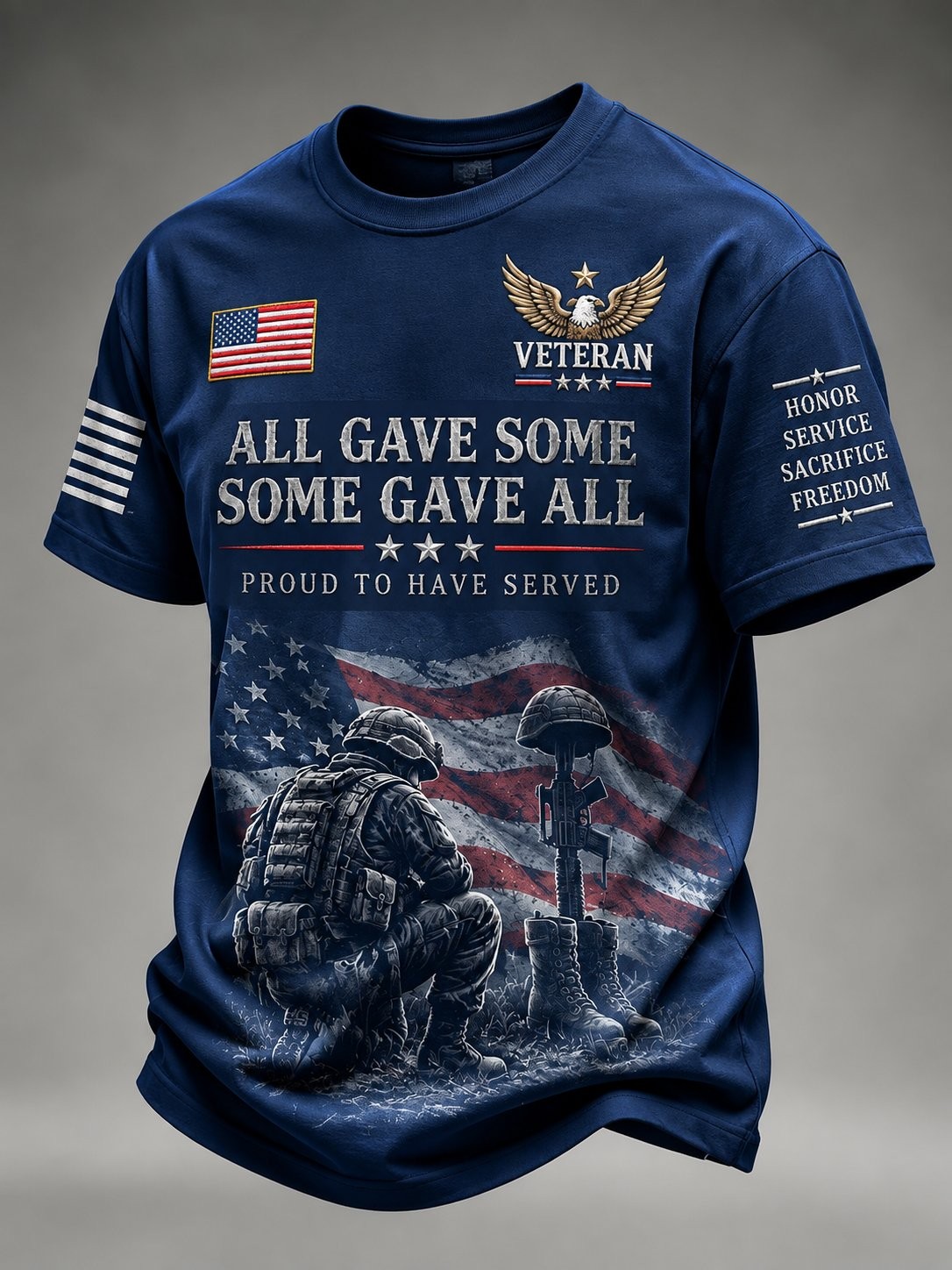 Veteran Day Merch Eagle Saluting Soldier T-Shirt Retro Army Veteran Clothes Gift For Dad - Flickden