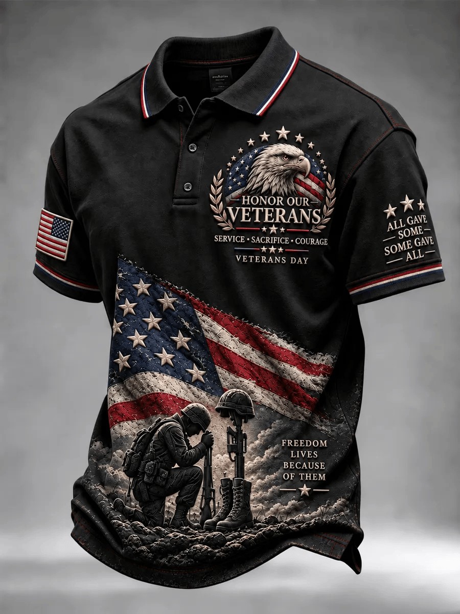 Veteran Day Merch Honor Our Veterans Eagle Polo Shirt Retro Veteran Clothes Gift For Dad - Flickden
