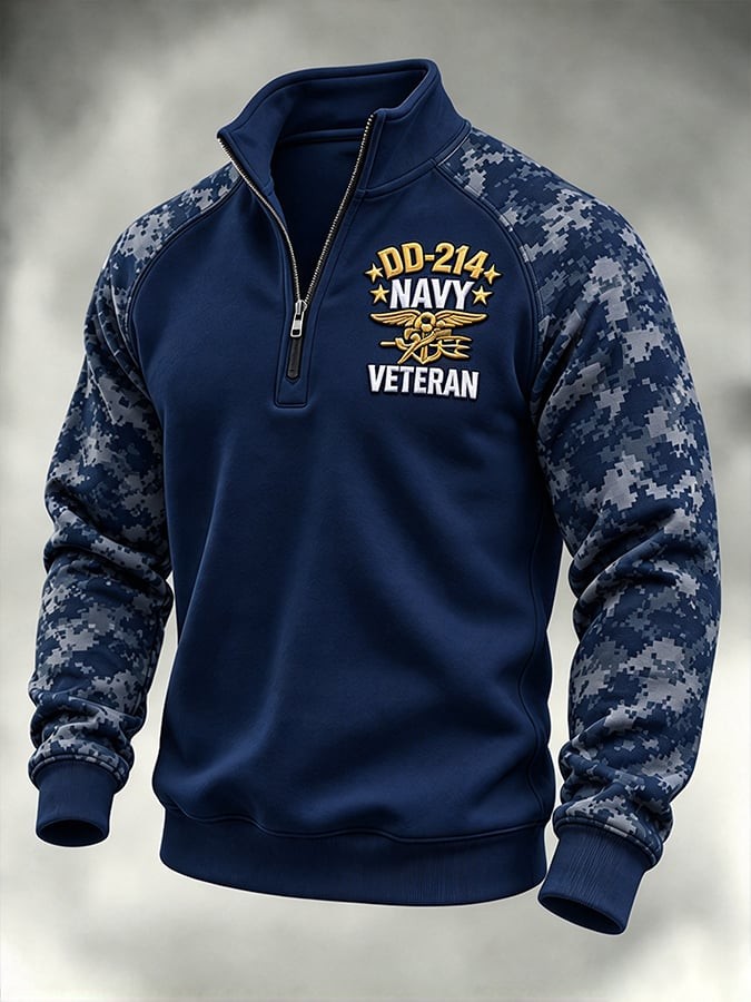Veteran Day Merch Navy Trident Half Zip Sweatshirt Casual Veteran Clothes Gift For Husband - Flickden
