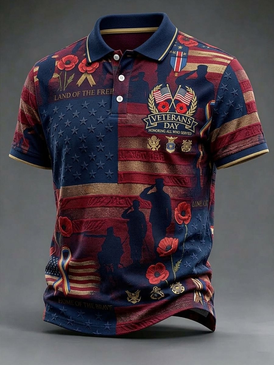 Veteran Day Merch Poppy Flag Salute Polo Shirt Vintage Army Veteran Clothes Gift For Dad - Flickden