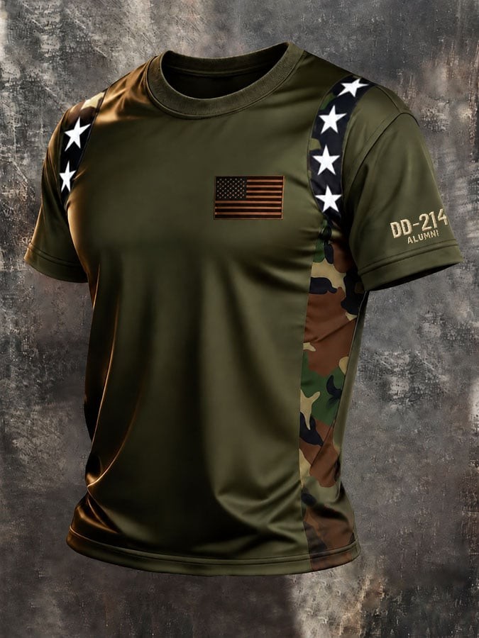 Veteran Day Merch Stars Camo Flag T-Shirt Casual Veteran Owned Clothing Gift For Men - Flickden