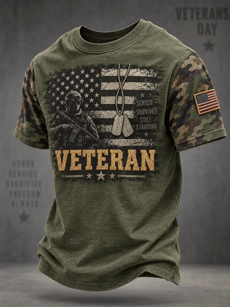 Veteran Day Merch Veteran Dog Tags T-Shirt Casual Army Veteran Clothes Gift For Grandpa - Flickden