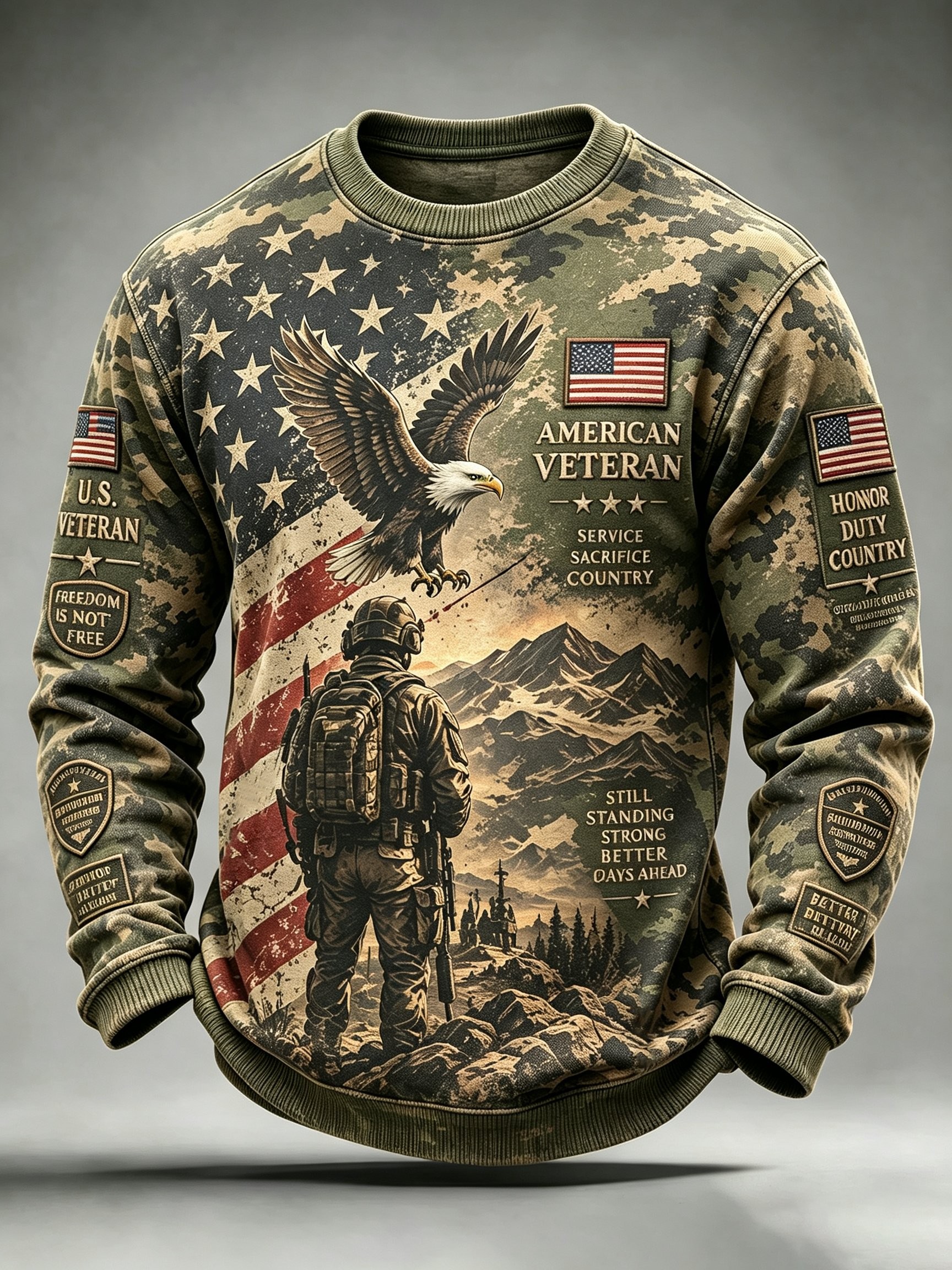 Veteran Pride Day Merch American Veteran Eagle Sweatshirt Retro Army Veteran Gift For Men - Flickden